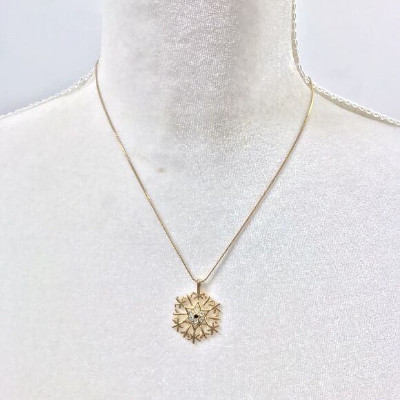 Star Snowflake Necklace Rhinestones Black Stone Center Goldtone Chain Jewelry - Picture 5 of 5